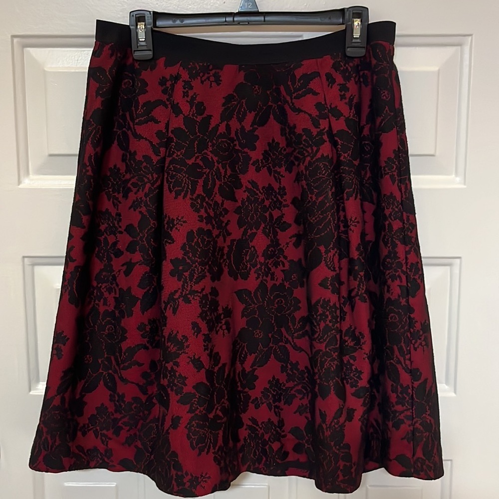 White House Black Market Red and Black Floral A-Line Skirt